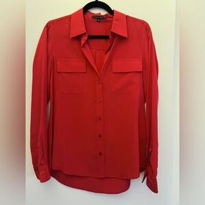 Red Silk Button Down Blouse